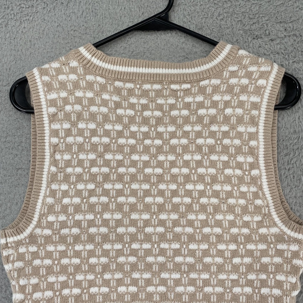 Abercrombie & Fitch Sweater Vest Womens M Beige Cotton V Neck Geometric Knit - Picture 9 of 13